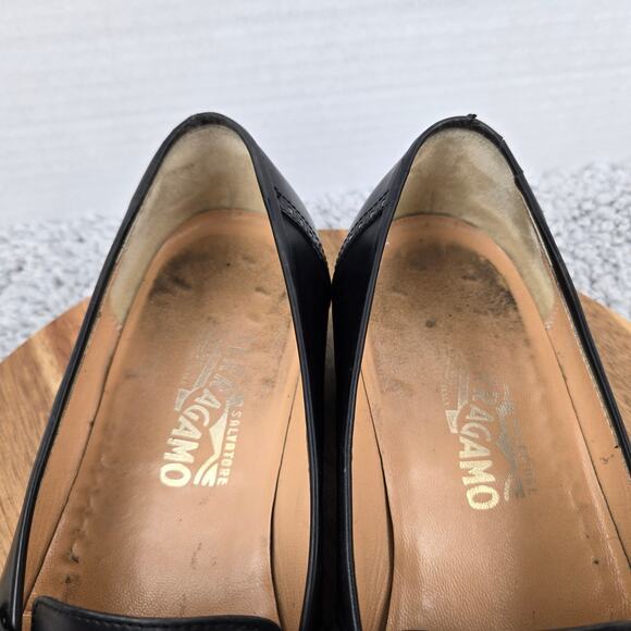 VTG Salvatore Ferragamo Mens 11D Black Leather Casual Brogue Tasseled Loafer main image 8